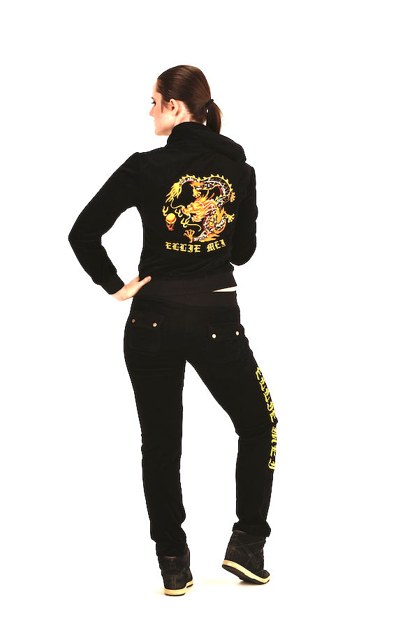 Black Tracksuit Sports Set Sparkle Dragon Embroidery  EMW18001