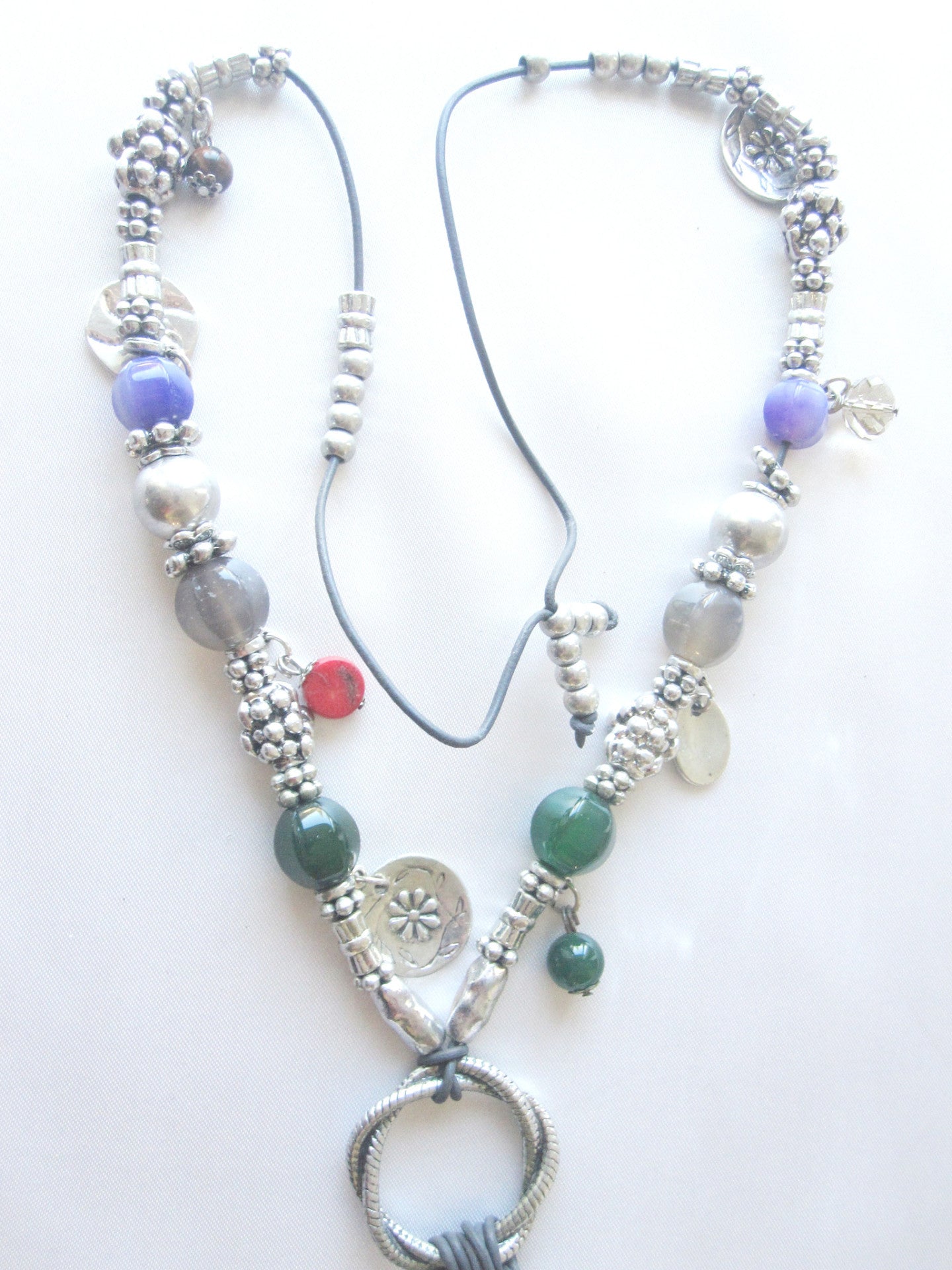 Women's Four Leaf Clover  Design Necklace.  Girl's Green  Purple Stones  Necklace  EM- N21