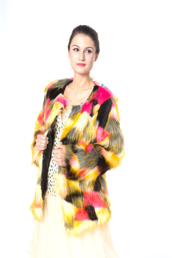 Luxury Faux Fur Jacket  Long Sleeves Faux Fur Coat Plus Size #EM18001