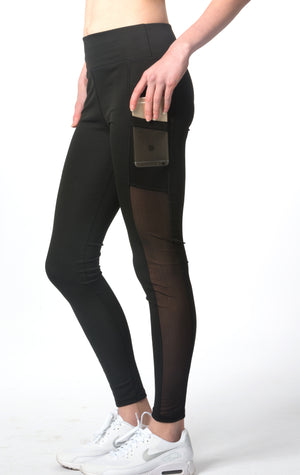 Women's Active Wear Black Mesh Slim Stretch Yoga Legging With Two Side Pockets ITEM NO: EM180018