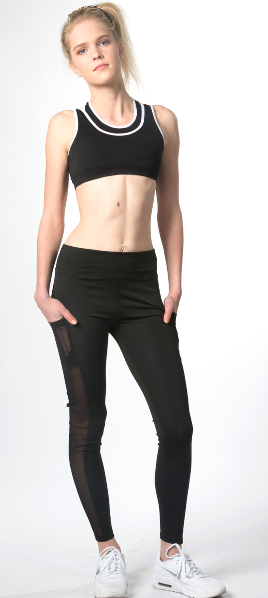 Women's Active Wear Black Mesh Slim Stretch Yoga Legging With Pockets ...