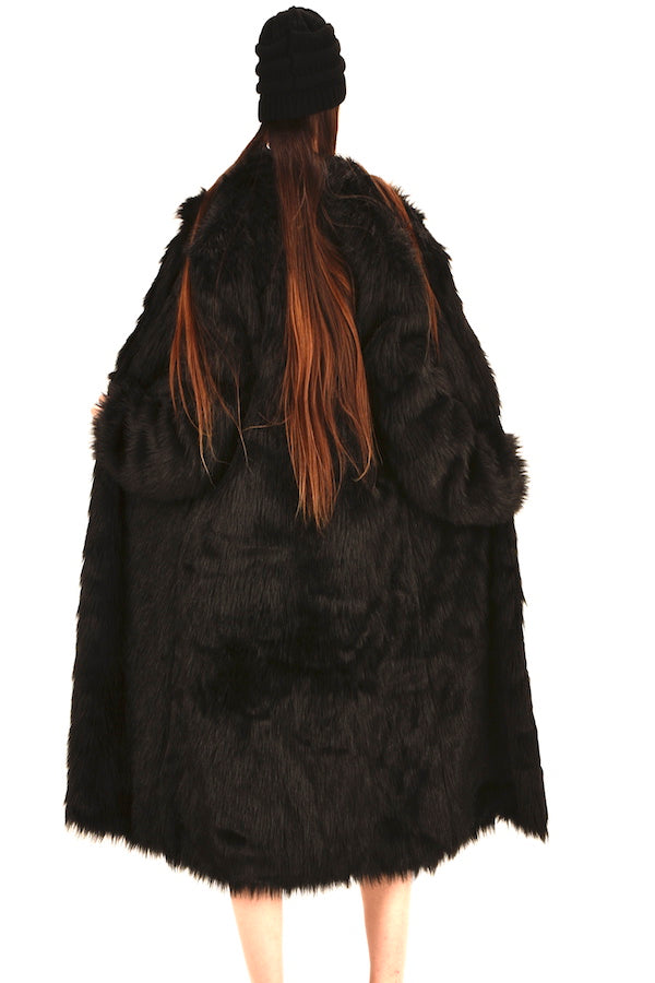 unisex black faux fur coat loose fit coat fashion show coat nyfw pfw mlfw lafw sffw jpfw cfw gzfw ldfw top fashion coat winter warm faux fur coat 
