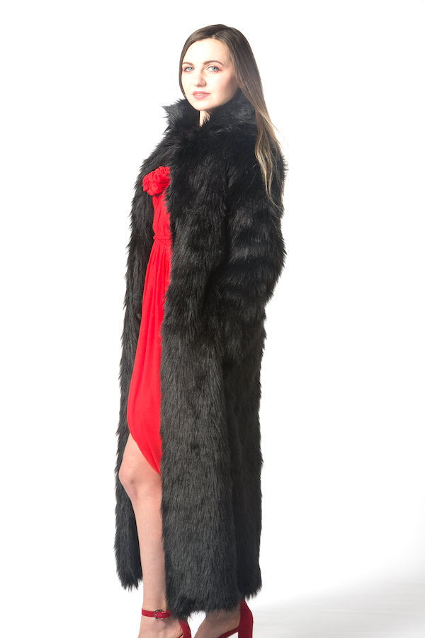 unisex black faux fur coat loose fit coat fashion show coat nyfw pfw mlfw lafw sffw jpfw cfw gzfw ldfw top fashion coat winter warm faux fur coat Christmas gift idea best gift must have list 