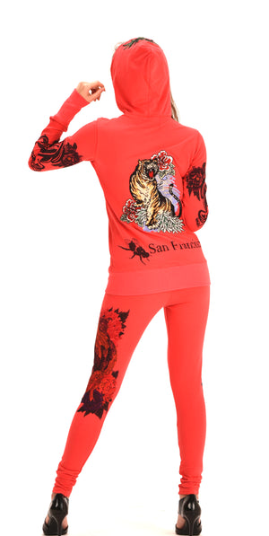 Women's Four Way Stretch Yoga Sets  Lion Print  Tiger Embroidery Sports Wear   EMW18002