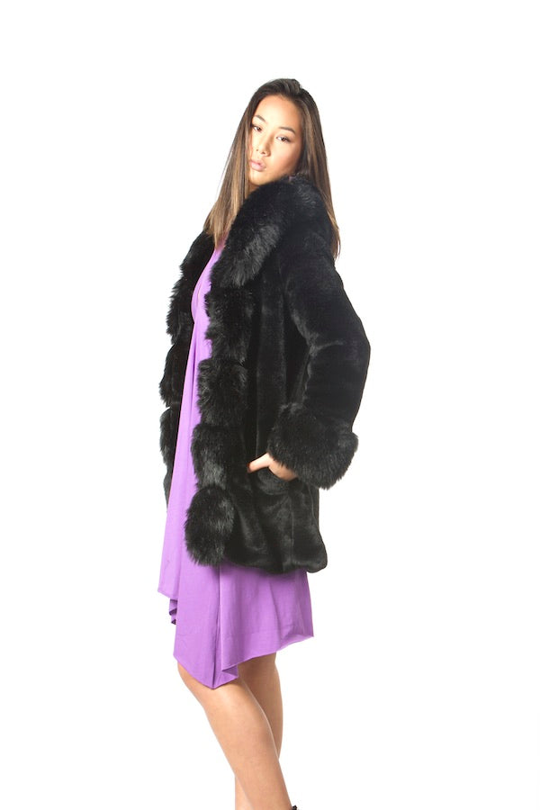 Faux Fur Jacket Winter Warm Faux Fur Jacket Luxury Black  Faux Fur Jacket EMW190013