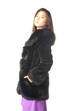 Faux Fur Jacket Winter Warm Faux Fur Jacket Luxury Black  Faux Fur Jacket EMW190013