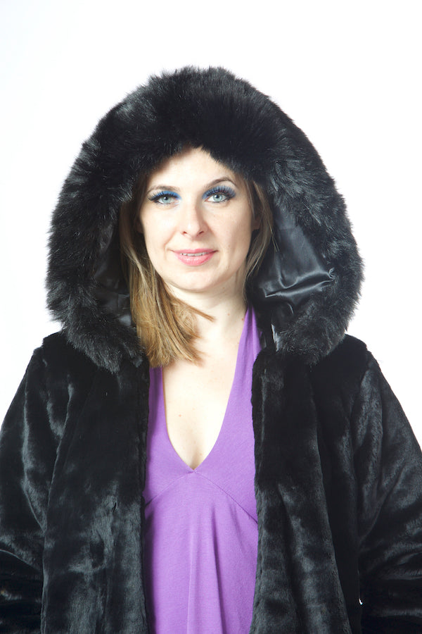 Faux Fur Coat With Hat Black Faux Fur Coat For Women #EMW190021 – Ellie Mei