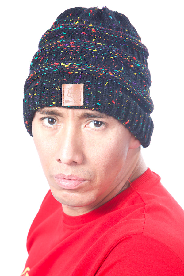 Unisex Colorful Knit Beanies  Warm Wool Multi Color Beanies  Ponytail Headband #EMWH18001-2