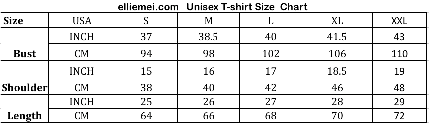 Ellie Mei T shirts size chart 