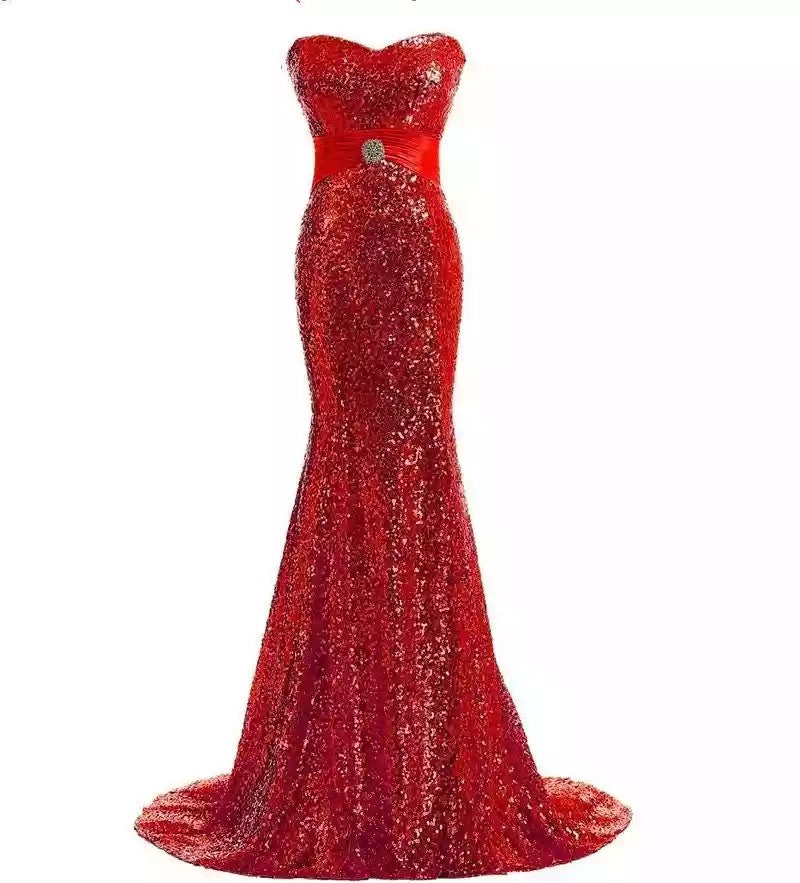 Women's Slim Sequined Evening Gowns Mermaid Ball Gown Sparkle Prom ...