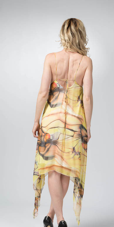 Ellie Mei Women's Printed Chiffon Dress.   Multi -Color  Chiffon Dress.  Open Back Dress  KHL-EM62Yellow