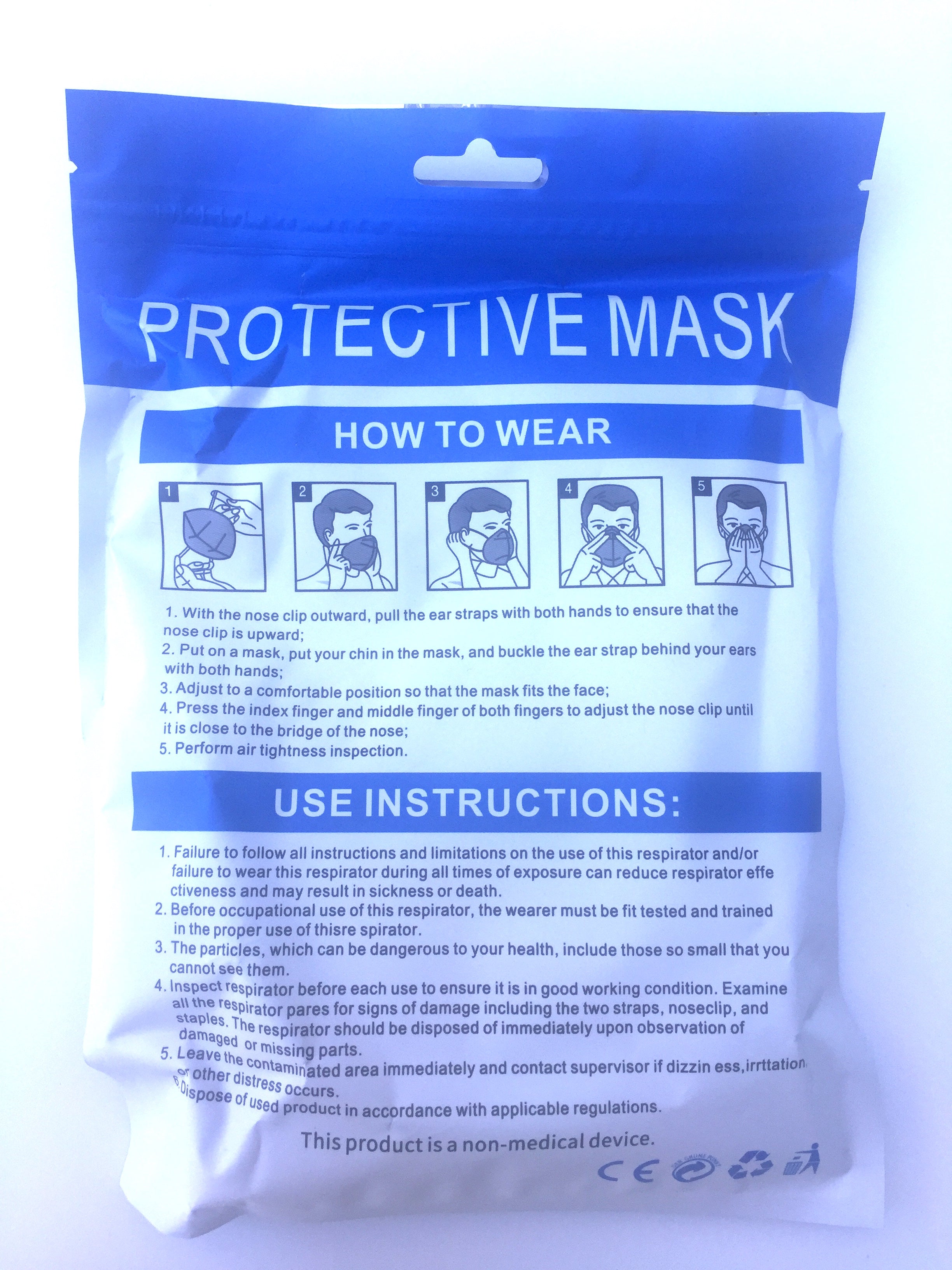 KN95 Mask White Coronavirus Face Mask  Face Cover 5pieces/Pack ITEM NO:EMF1