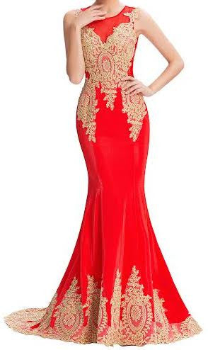 Women's Red Mermaid Evening Gown Prom Party Dresses EM0001