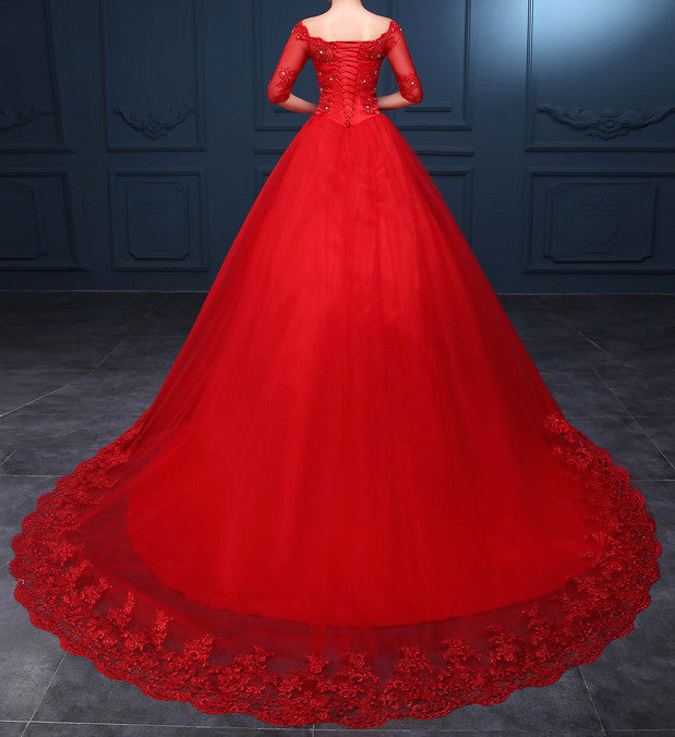 Women's Red White A-Line Princess Trumpet Wedding Dress EM10002 Ellie Mei Women's Red White A-Line Princess Trumpet Wedding Dress EM10002 Ellie Mei