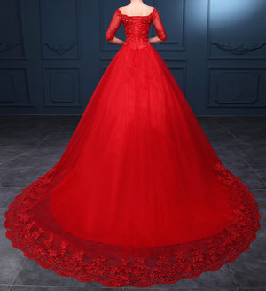 Women's Red  White A-Line Princess Trumpet Wedding Dress EM10002