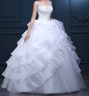 Women's White Beaded Bridal  With Ruffle A-line Skirt  EM10006
