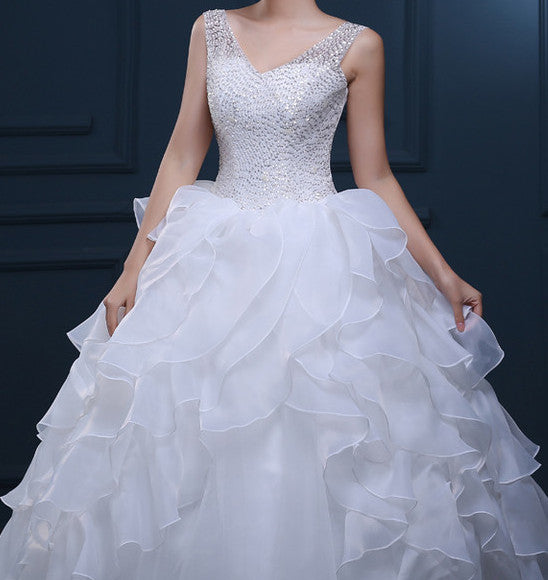 Women's White Beaded Bridal  With Ruffle A-line Skirt  EM10006