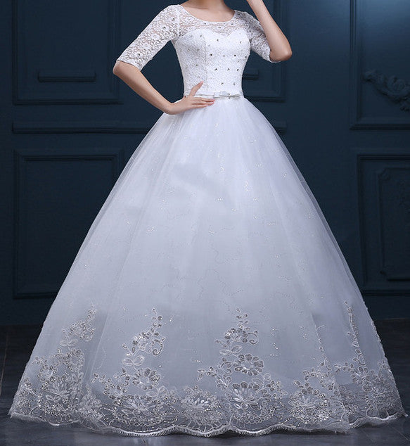 Women's White Half Sleeves Beaded Wedding Dress . Princess Dress. Red Carpet Dress EM10007 Women's White Half Sleeves Beaded Wedding Dress . Princess Dress. Red Carpet Dress EM10007