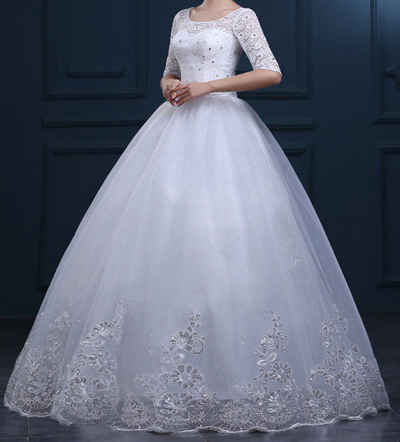 Women's White Half Sleeves Beaded Wedding Dress . Princess Dress. Red Carpet Dress EM10007 Women's White Half Sleeves Beaded Wedding Dress . Princess Dress. Red Carpet Dress EM10007