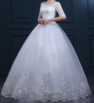 Women's White Half Sleeves Beaded Wedding Dress . Princess Dress. Red Ellie Mei Women's White Half Sleeves Beaded Wedding Dress . Princess Dress. Red Ellie Mei