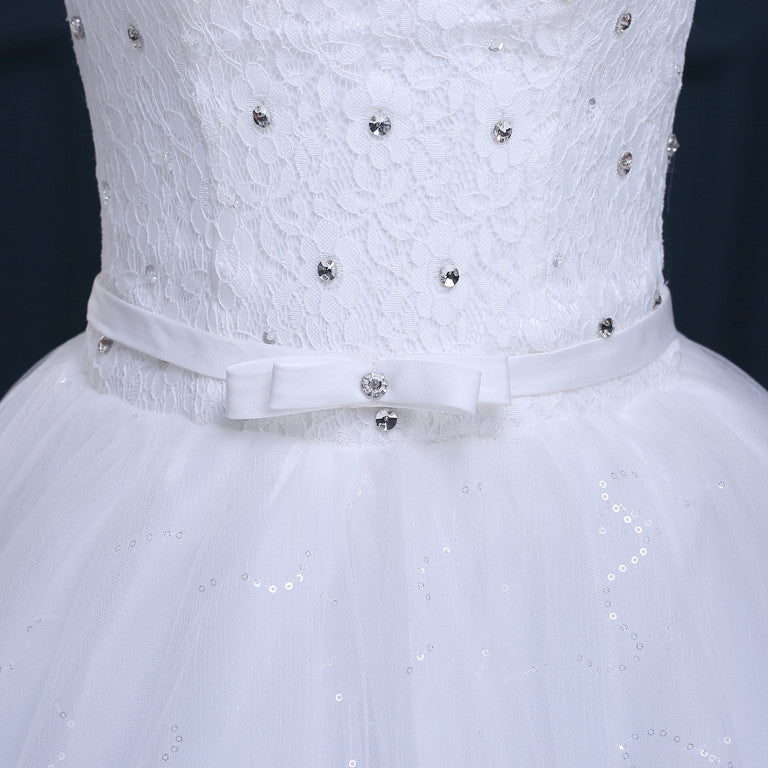 Women's White Half Sleeves Beaded  Wedding Dress . Princess Dress. Red Carpet Dress EM10007
